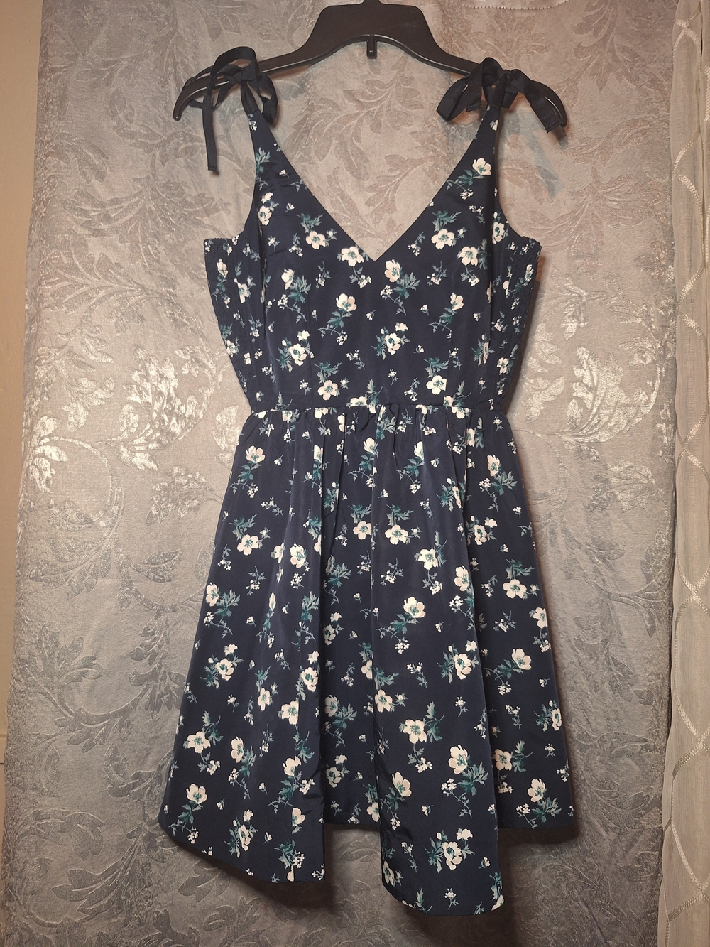 Old Navy Formal Navy Floral Tie-Shoulder Mini Tafetta Dress XS